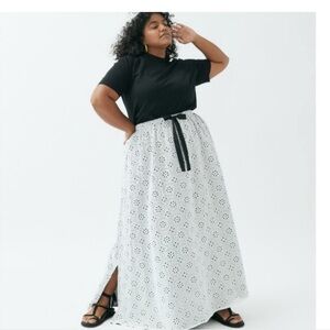 Pari Passu Eyelet Maxi Skirt 22W White Elastic Waist Bow Detail boho lagenlook‎